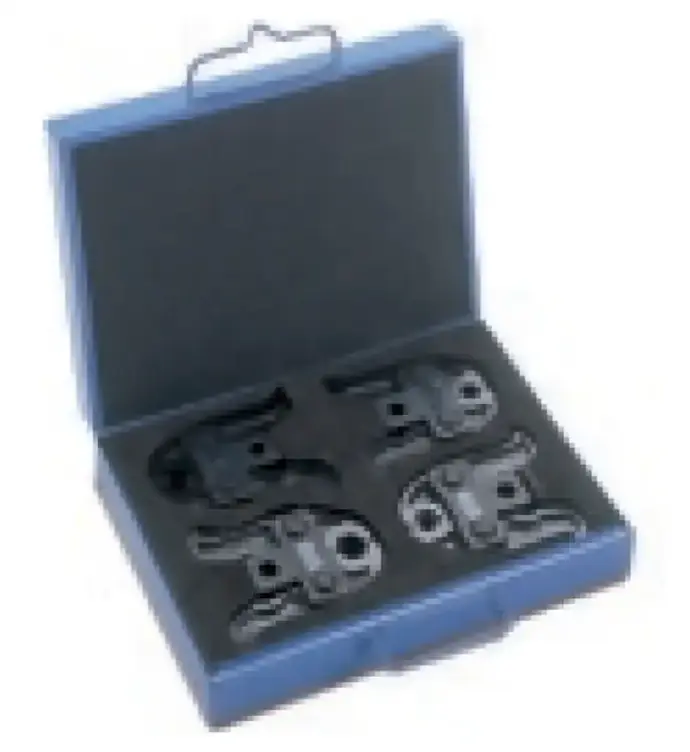 Open blue CBC metal case with four pressing jaws Open blue CBC metal case with four pressing jaws