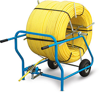 CBC uncoilers for pipe coils – three-arm stand and M 600 trolley, with pipe straightener